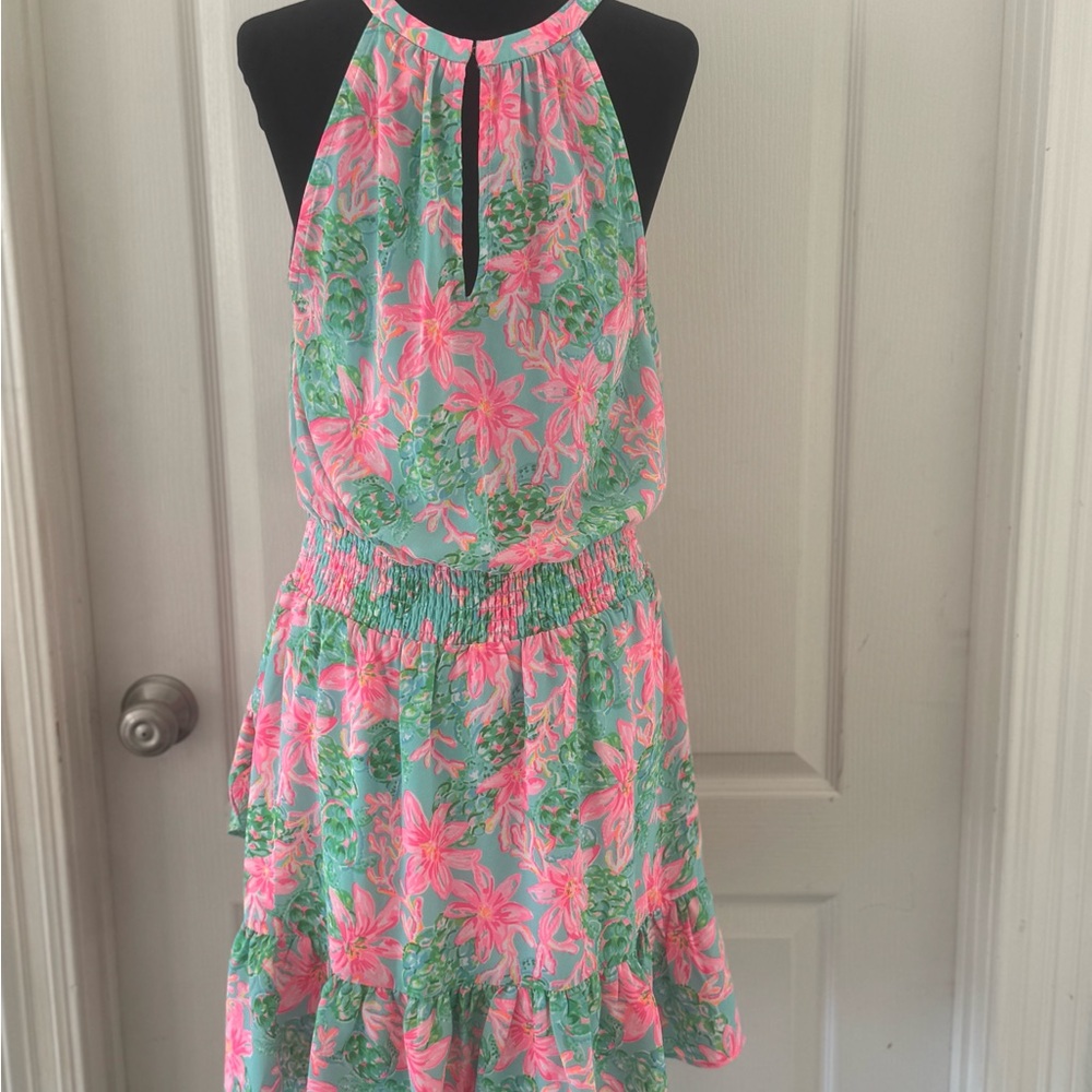 Lilly Pulitzer Pink and Green Floral Mini Dress SZ 6 - Picture 5 of 9